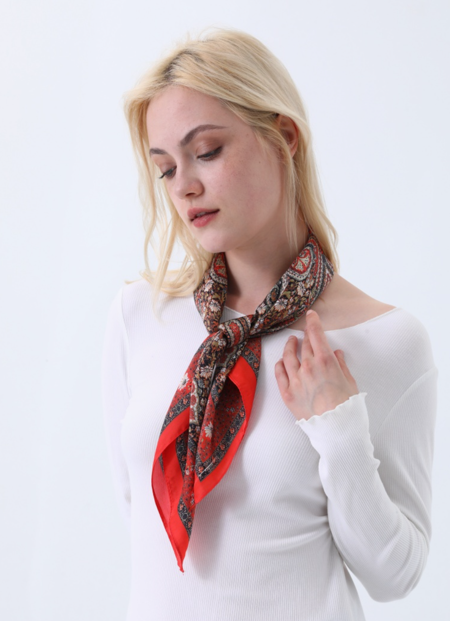 Paisley Satin Bandana Red