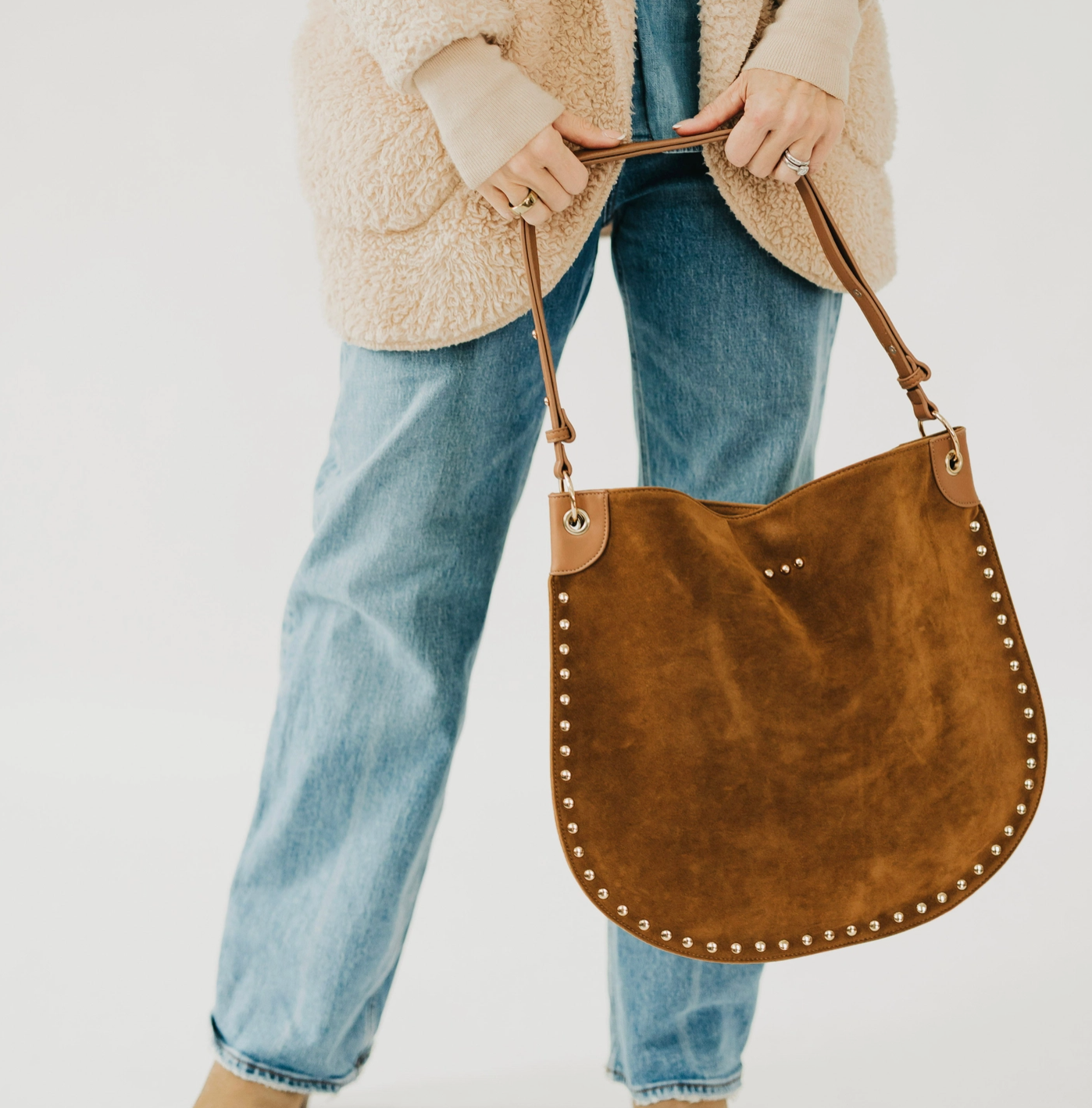 Rosalie Rivet Suedette Hobo Bag Tan