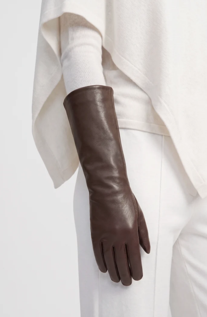 Faux Leather Opera Gloves Brown
