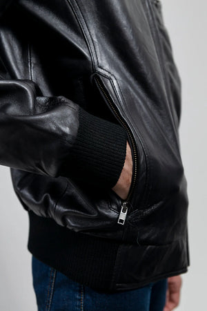 Tavi Leather Bomber Jacket Black
