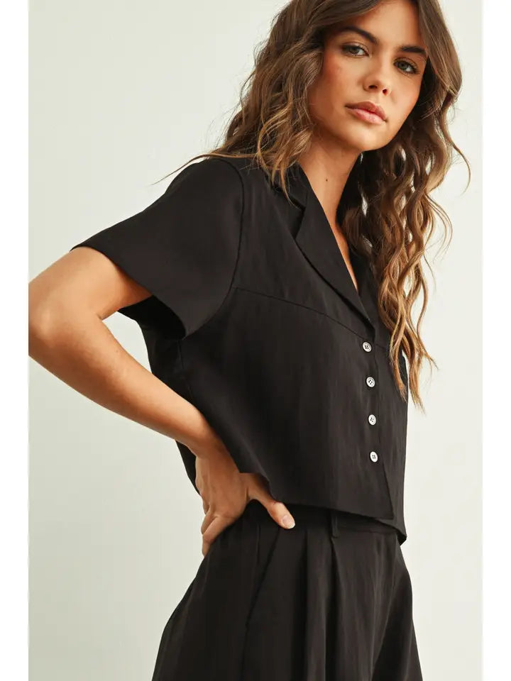 Soft Rayon Short Sleeve Button Crop