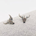 Longhorn Skull Post Earrings Silver