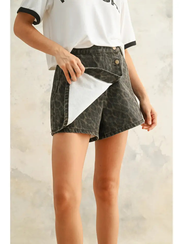 Leopard Denim Skort