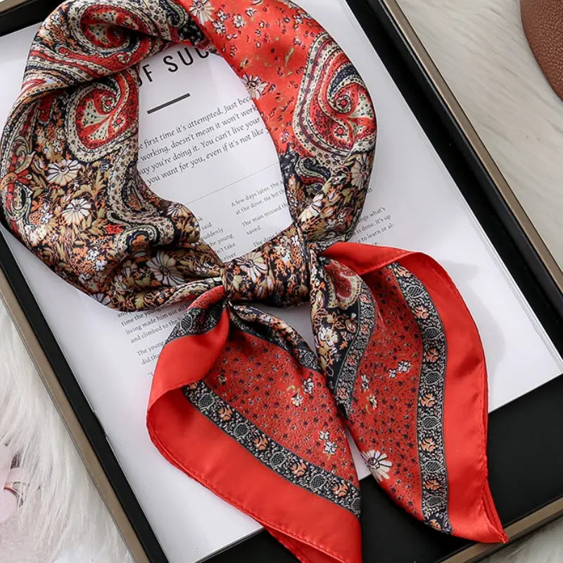 Paisley Satin Bandana Red