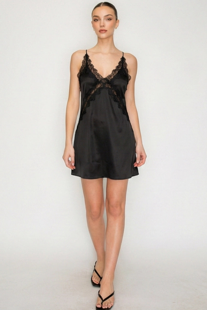 Satin Midi Dress Black
