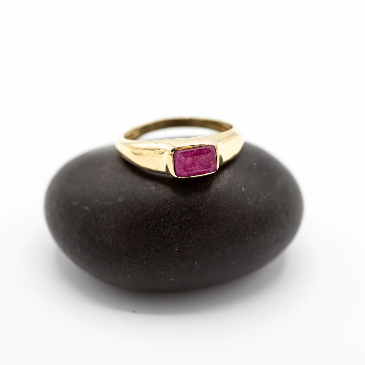 Brass Faceted Ruby Signet Ring