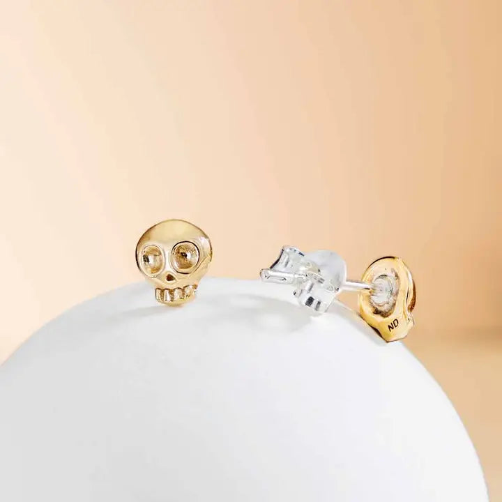 Mini Skull Post Earrings Brass