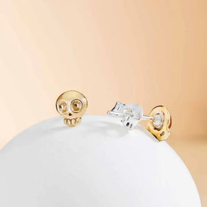 Mini Skull Post Earrings Brass