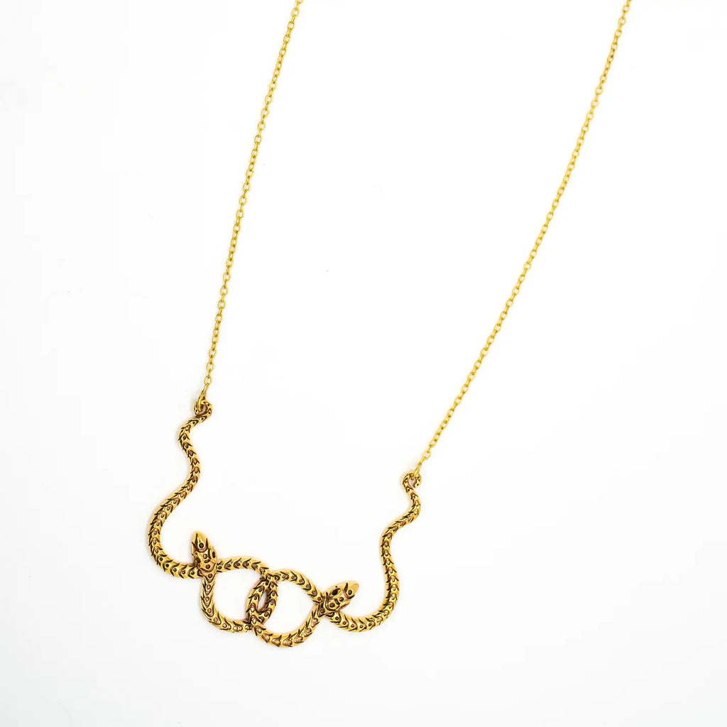 Entwined Snake Necklace Brass