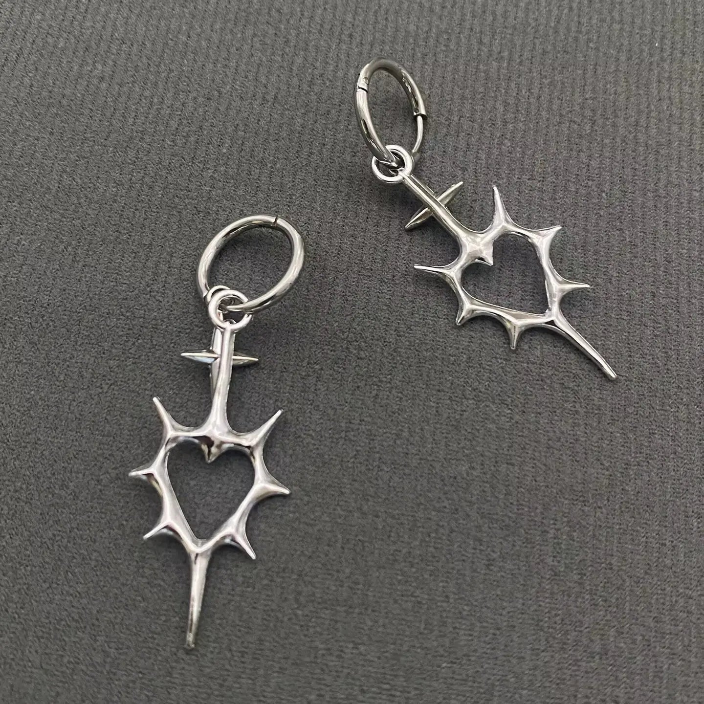 Thorn Heart Hoop Earrings Silver