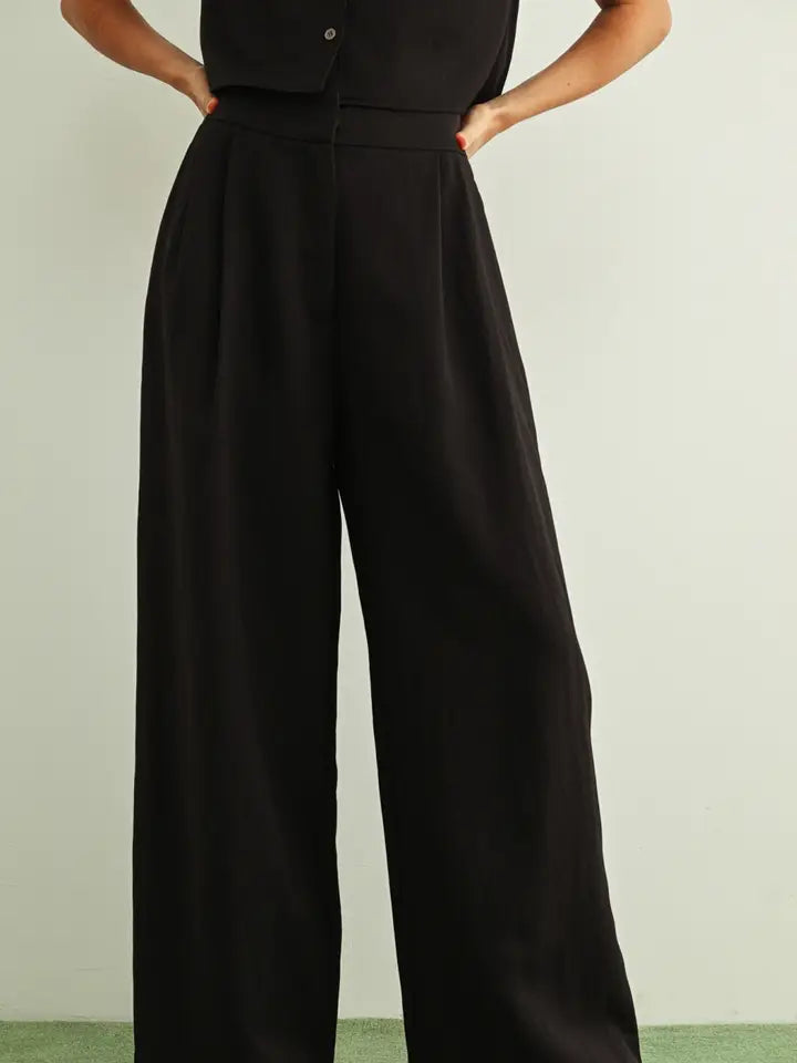 Soft Rayon Wide Leg Pants Black