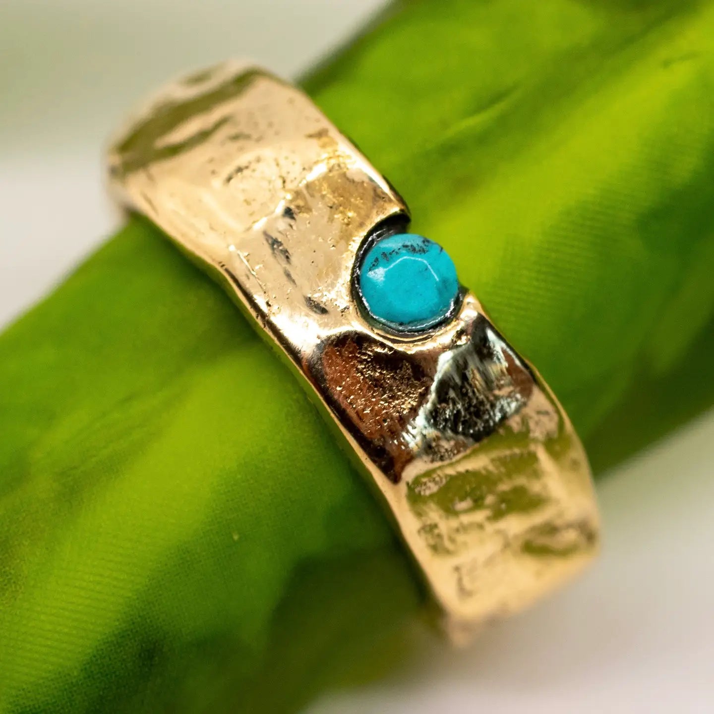 Brass Textured Turquoise Ring