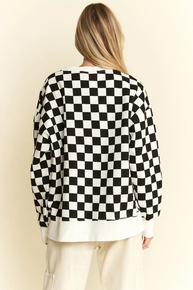 Checkered Sweatshirt Black and White