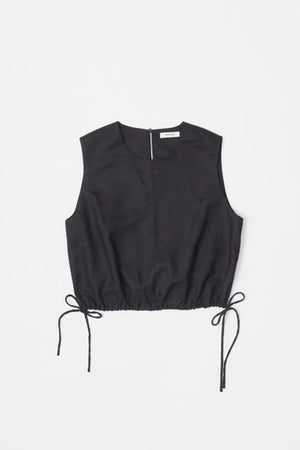 The Agnes Linen Drawstring Top Black