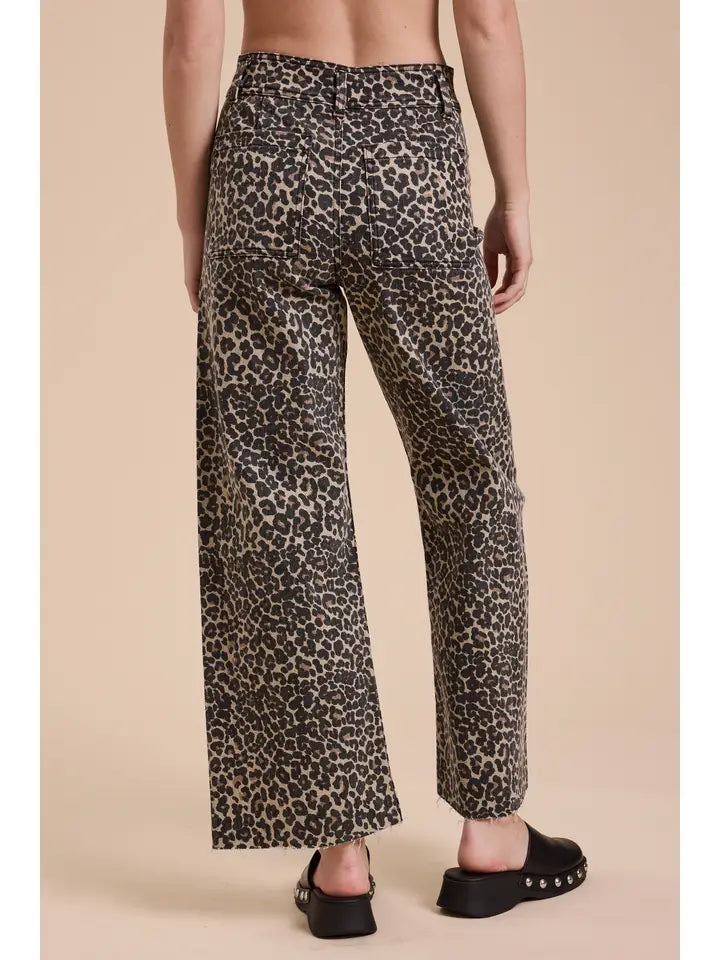 Leopard Denim Wide Leg Pants