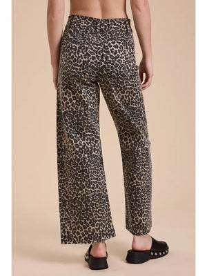 Leopard Denim Wide Leg Pants