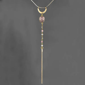 Strawberry Quartz and Tourmaline Drop Necklace