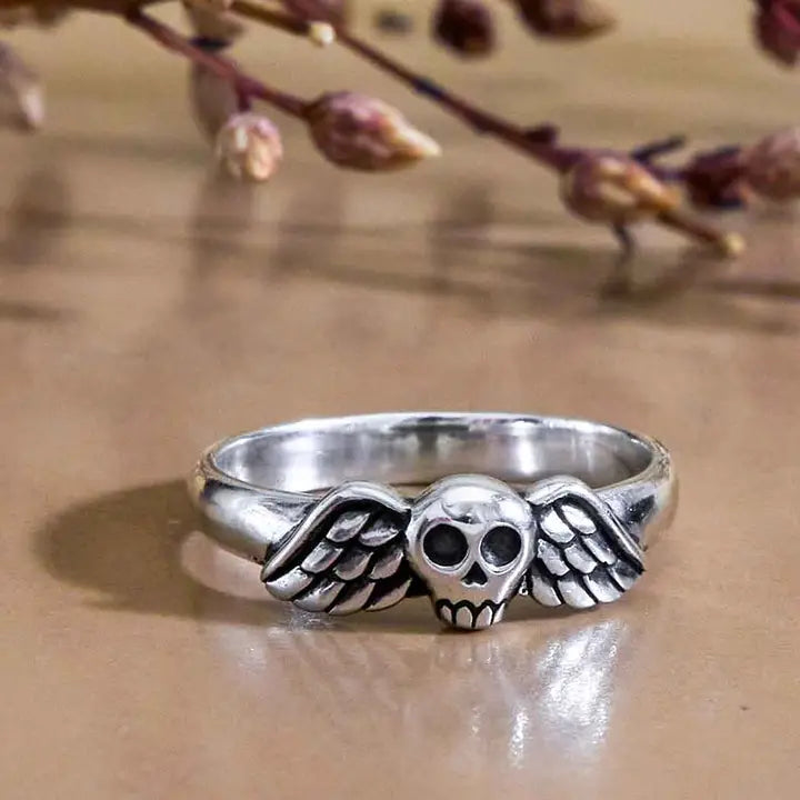 Winged Skull Sterling Ring