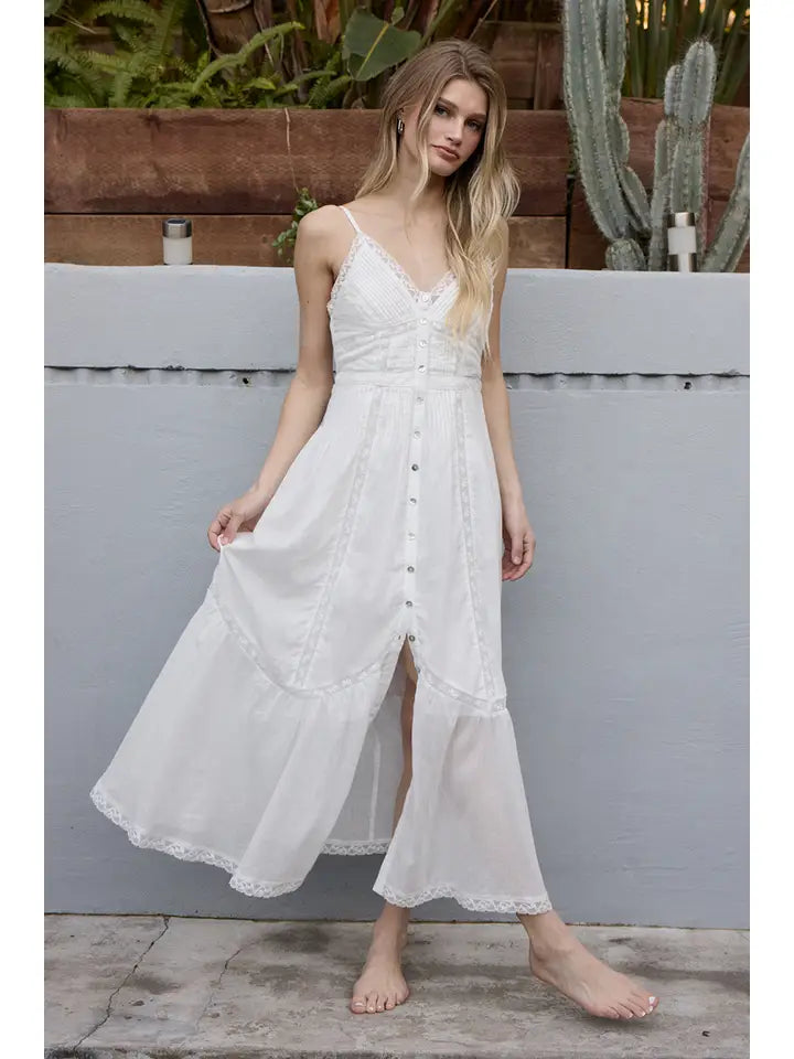 Romantic Button Down Dress White