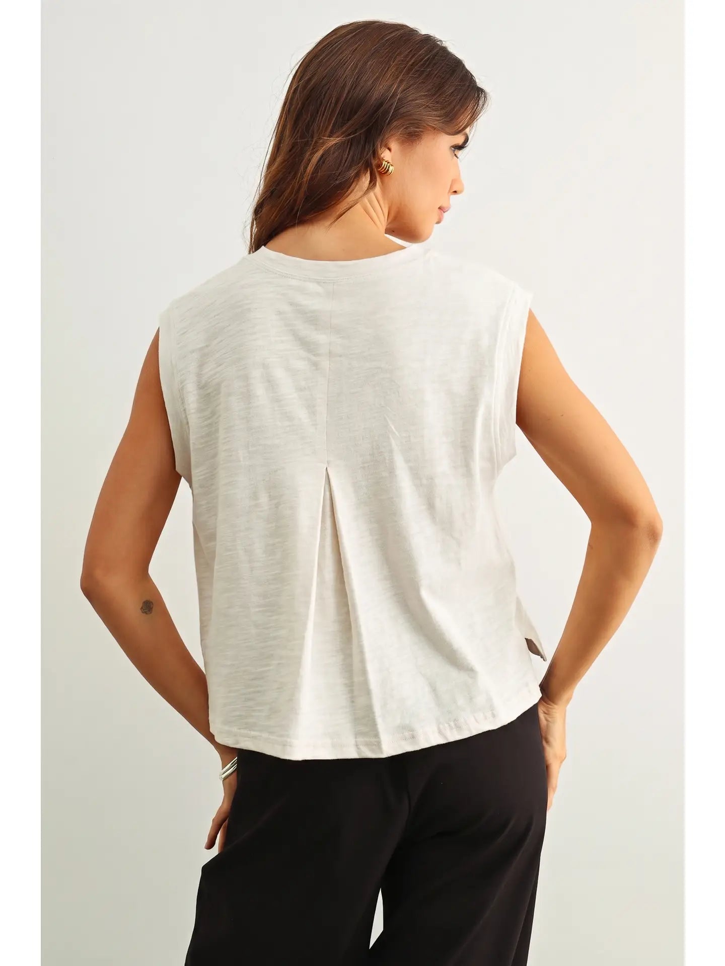 Round Neck Slub Top White