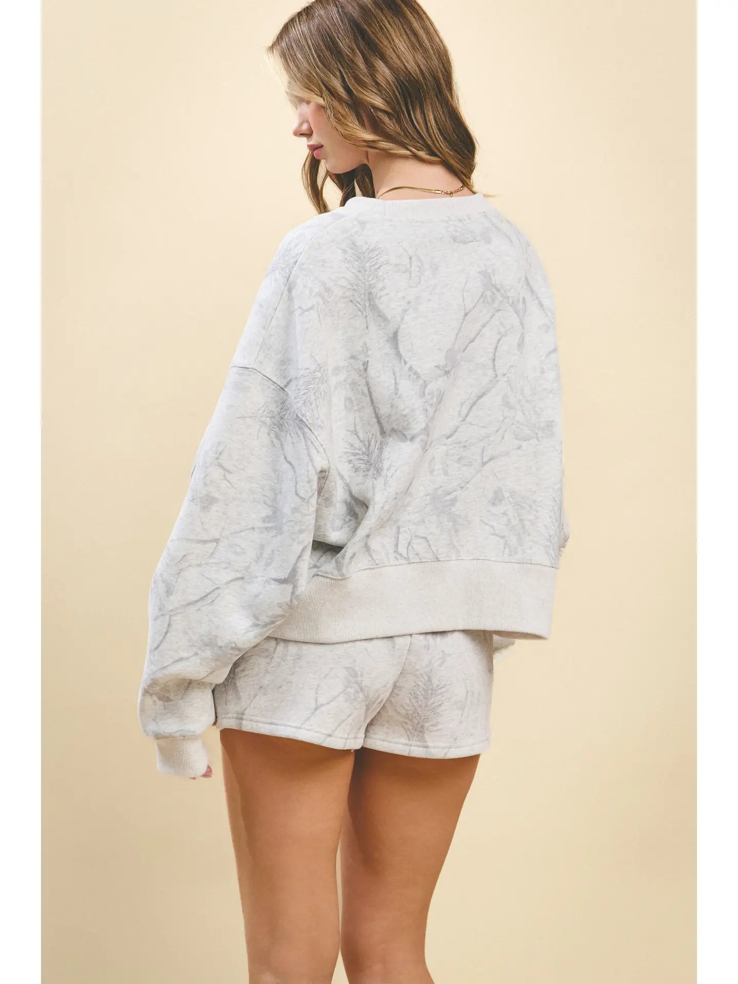Camouflage Print  Dropped Shoulders Sweatshirt Grey