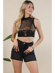 Rhinestone Knit Muscle Tank Black