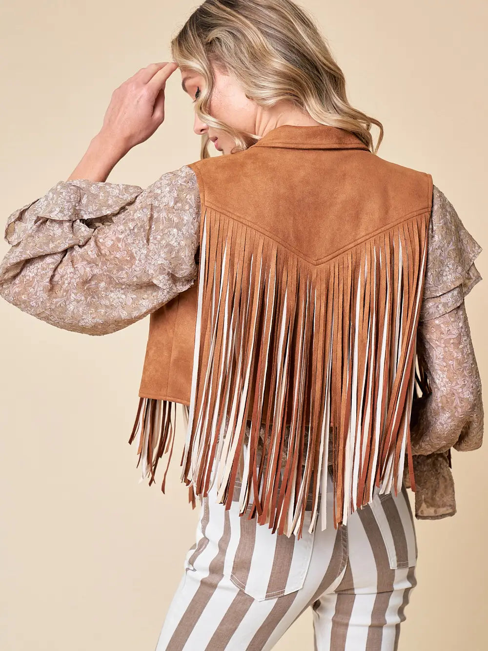 Two Tone Faux Suede Vest Tan/Cream