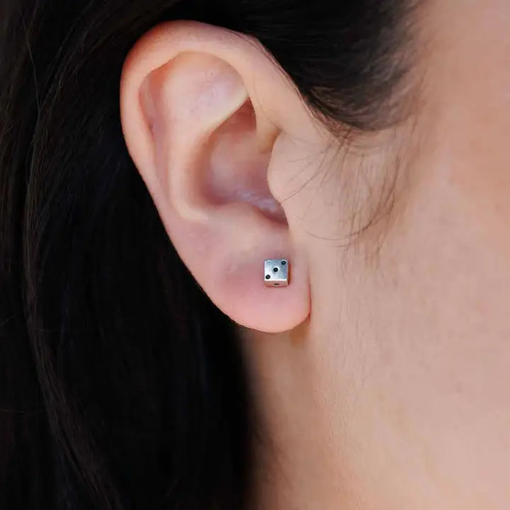 Tiny Sterling Dice Post Earrings
