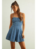 Paneled Denim Shorts Romper