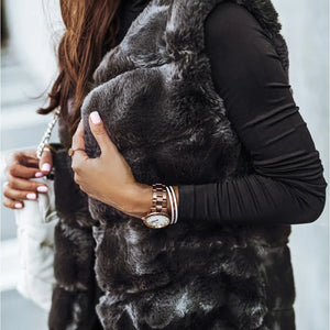 Faux Fur Long Vest Grey