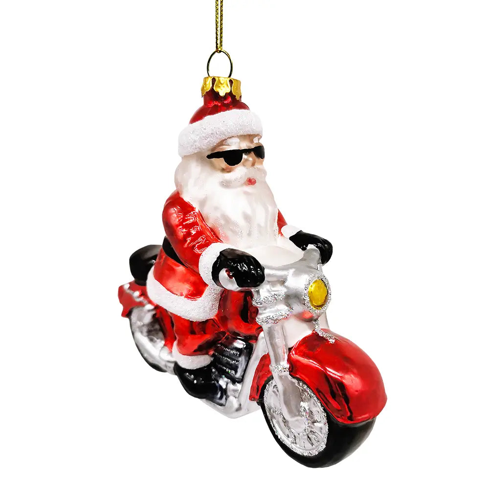 Glass Ornament Moto Santa