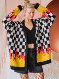 Checkered Flame Knit Cardigan