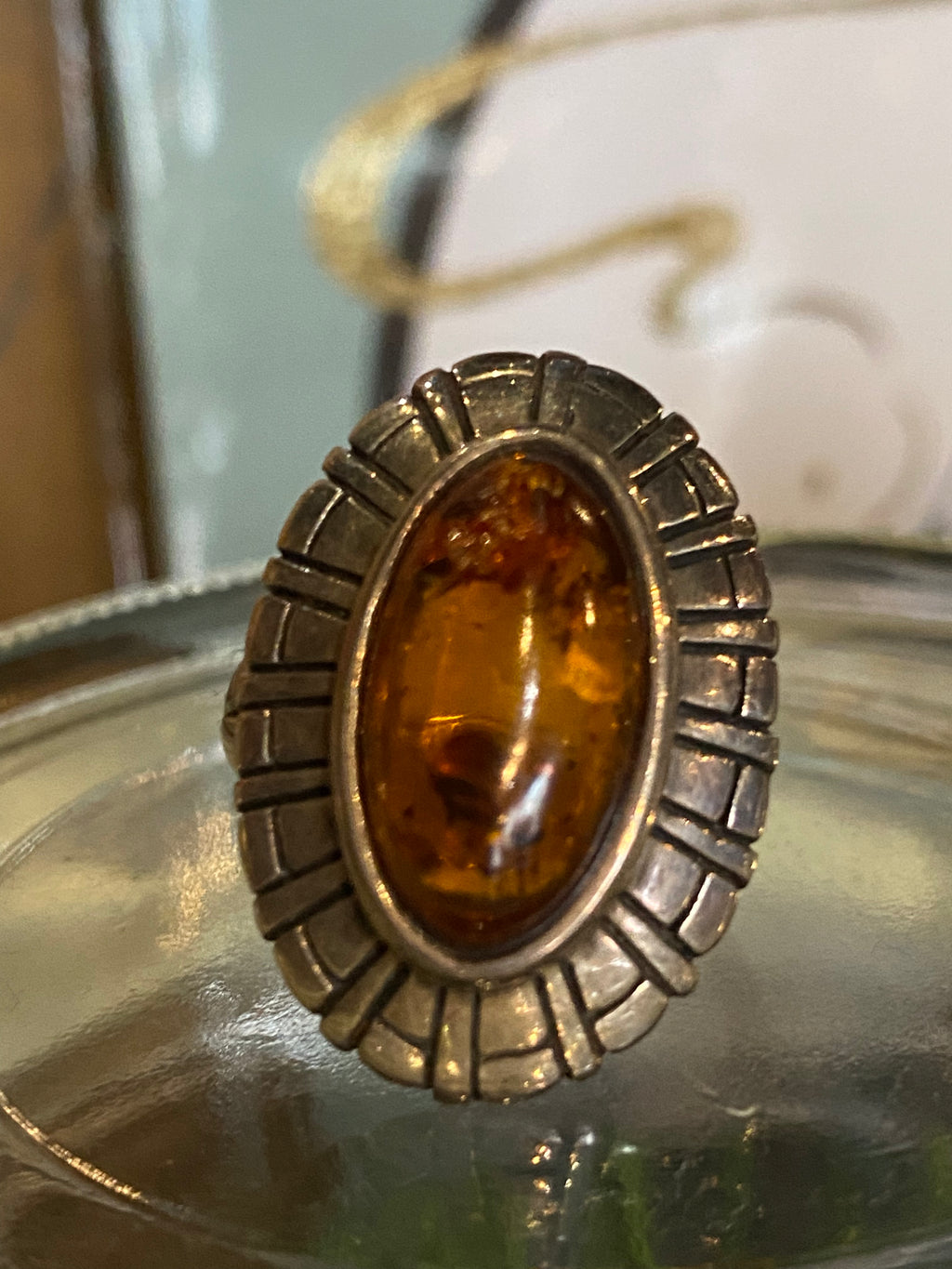 Vintage Sterling Amber Ring Size 9