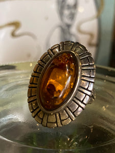 Vintage Sterling Amber Ring Size 9