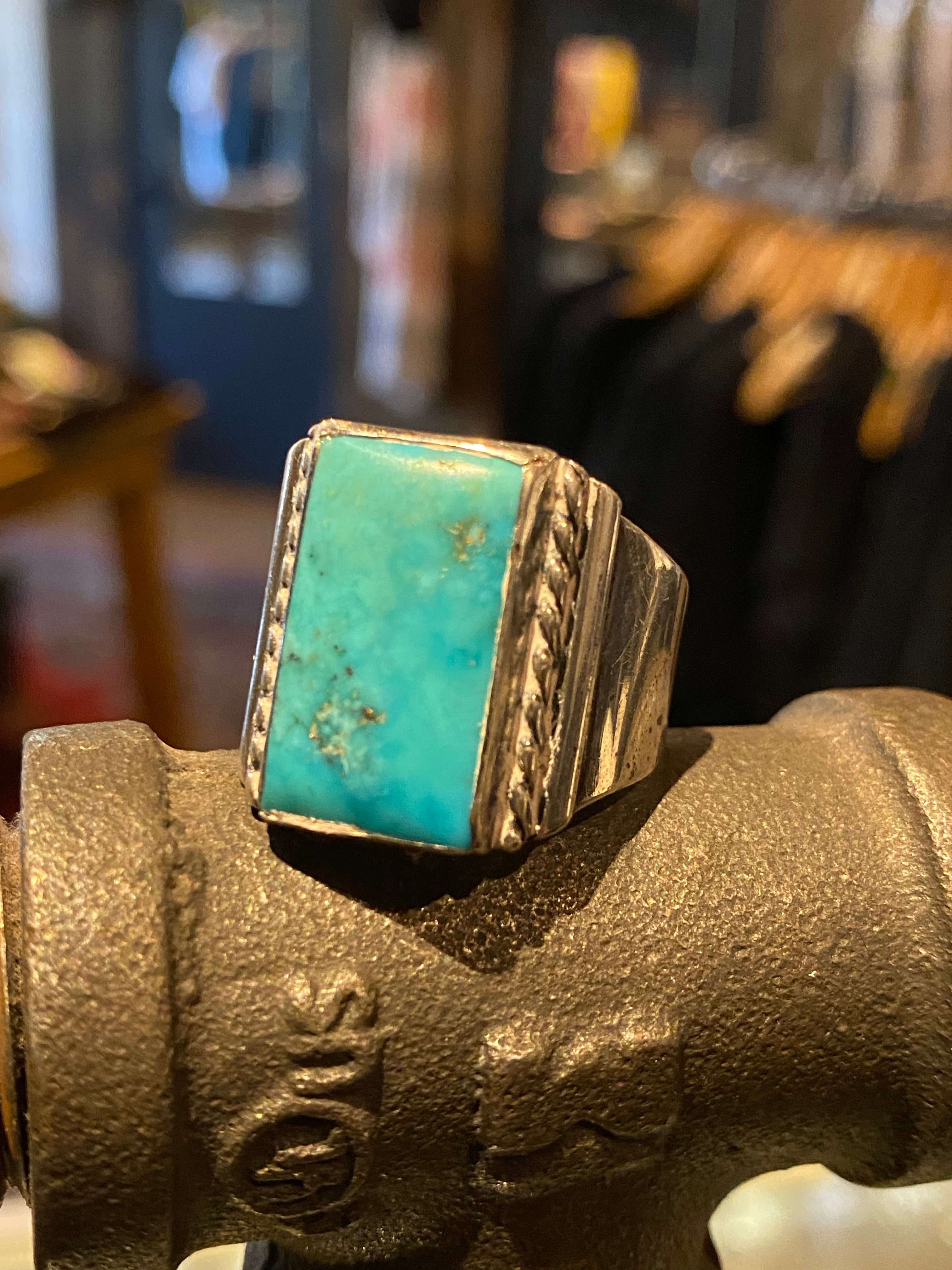 Vintage Sterling Turquoise Ring Size 13