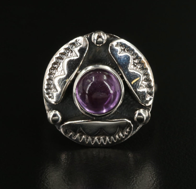 Vintage Sterling Amethyst Shadow Box Ring Size 10