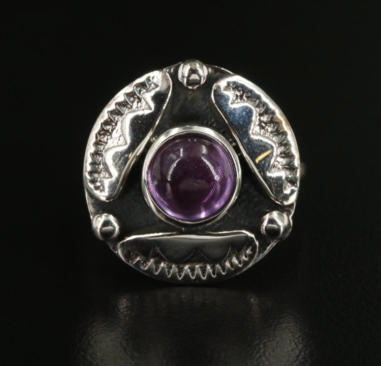 Vintage Sterling Amethyst Shadow Box Ring Size 10
