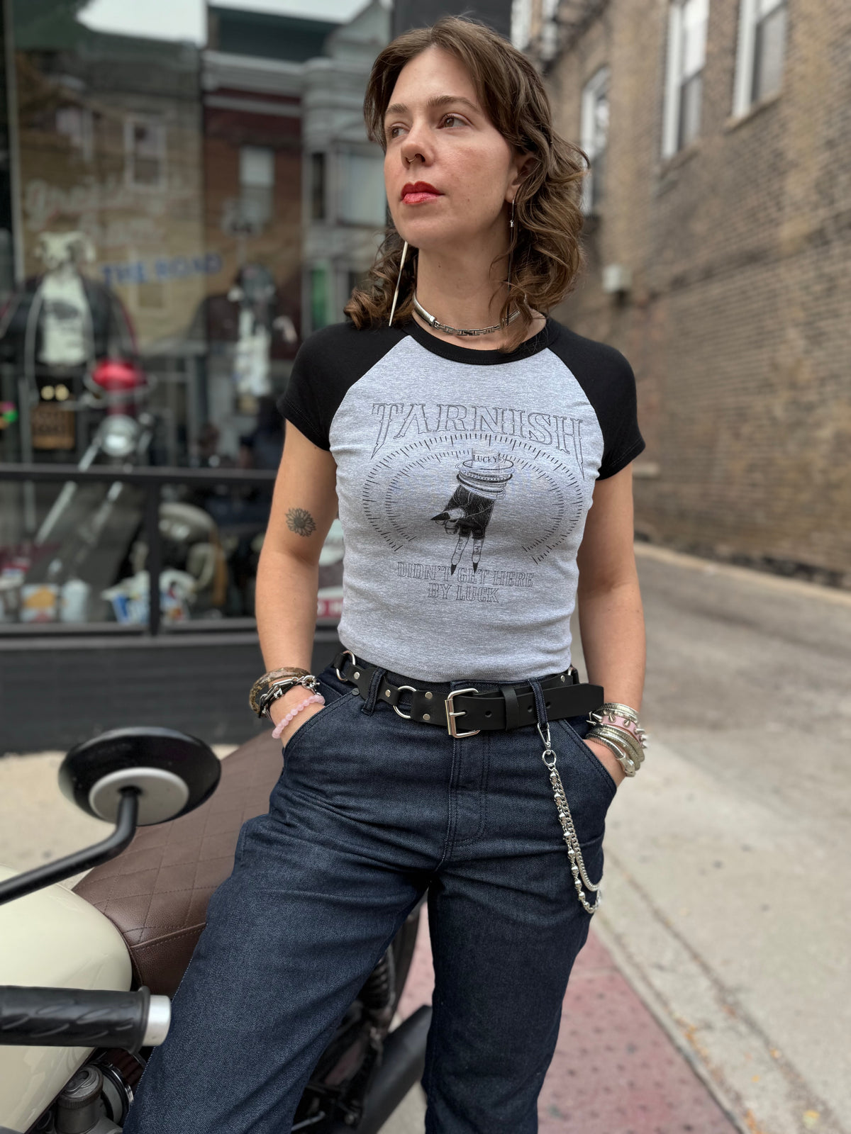 Lucky 13 Crop Ringer Baby Tee