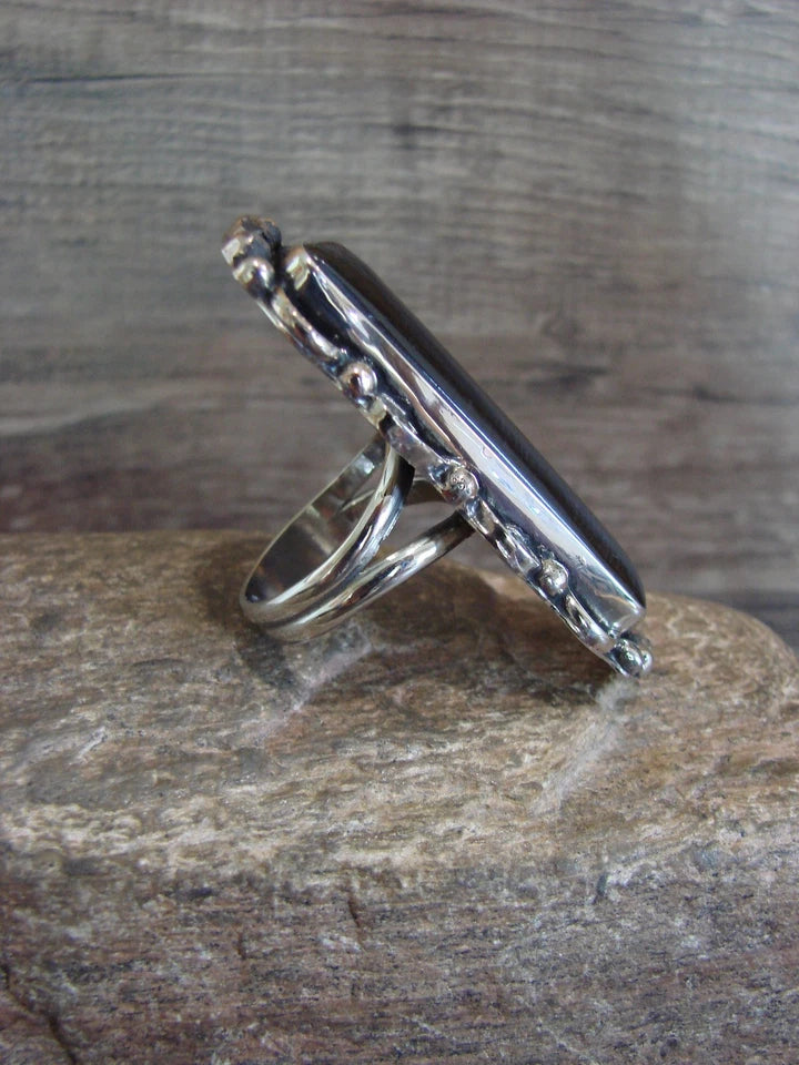 Large Silver Onyx Ring Size 10