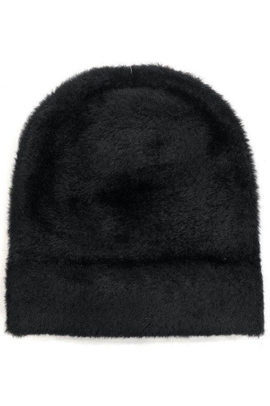 Faux Fur Beanie Black