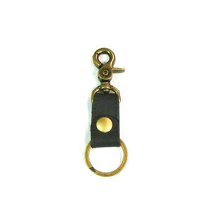 Leather Simple Key Fob Black with Brass