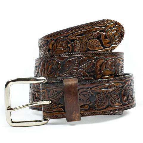 Tooled Floral Belt Brown