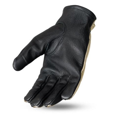 Ladies Gold Leather Bobber Moto Gloves