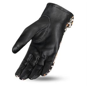 Ladies Leopard Leather Bobber Moto Gloves