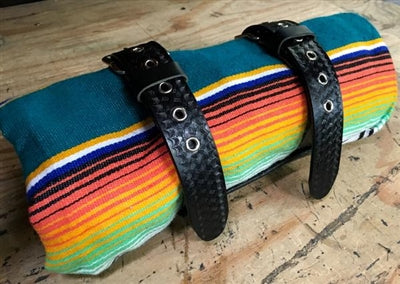 Leather Motorcycle Bed Roll Carrier Black Basketweave