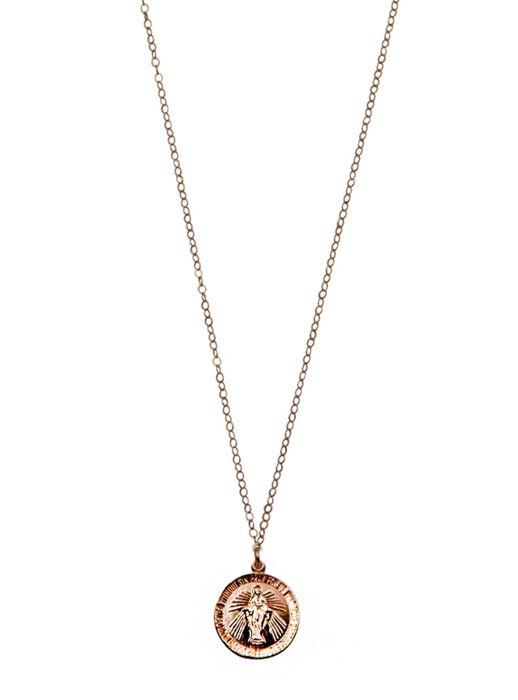 Round Gold Virgin Mary Pendant Necklace