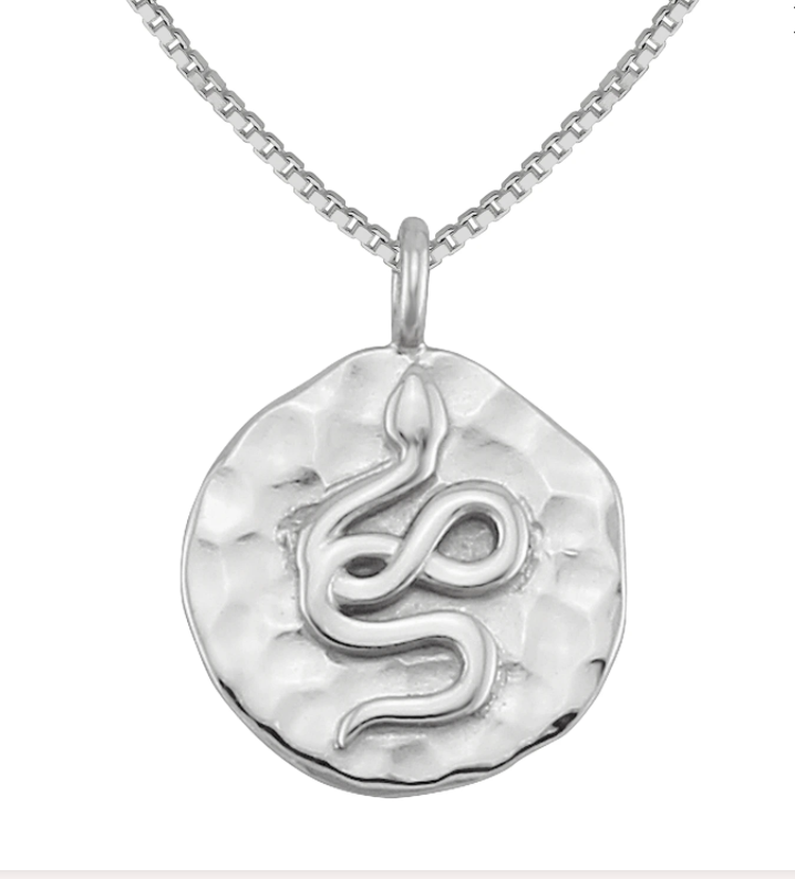 Hammered Snake Disc Necklace Silver