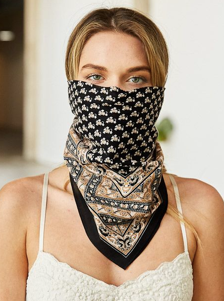 Vintage Floral Vine Bandana Black
