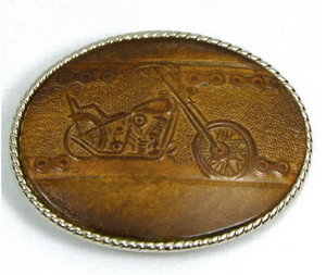 Embossed Leather Belt Buckle Motorcycle