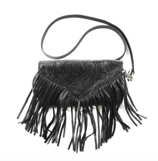Soft Floral Tooled Fringe Hip Bag